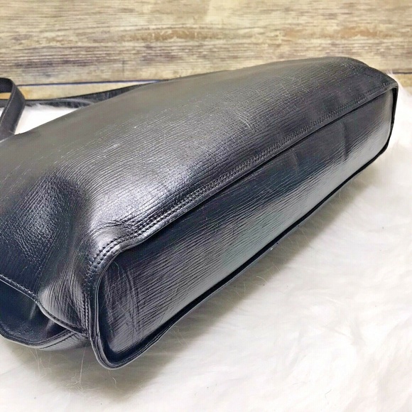 Vntg HCL Black Genuine Embossed Leather Tote Bag